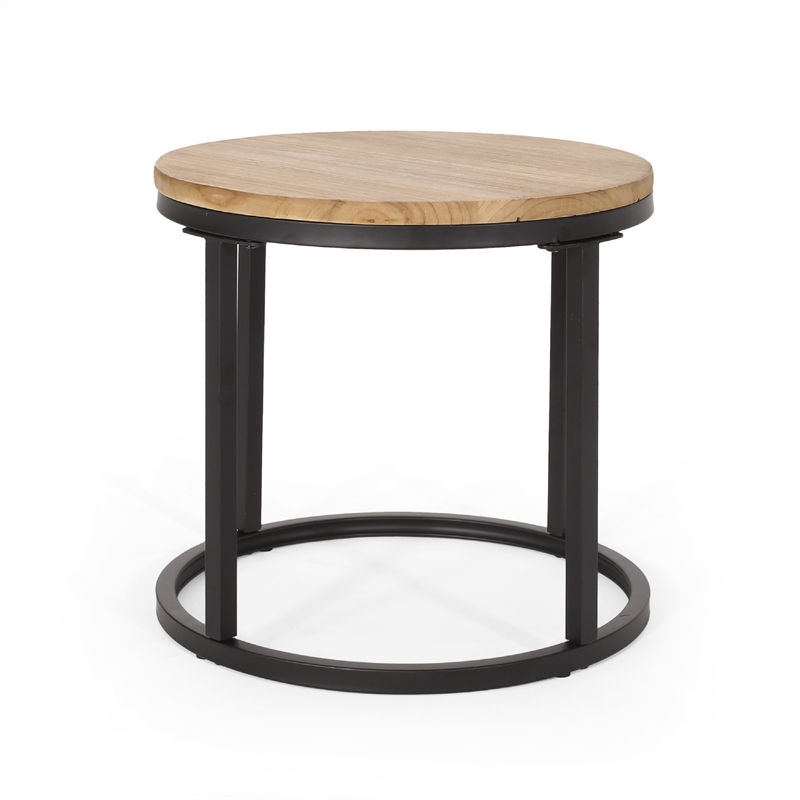 Benjara Gery 3pc Nesting Coffee and End Table Set- Brown Wood- Black Metal