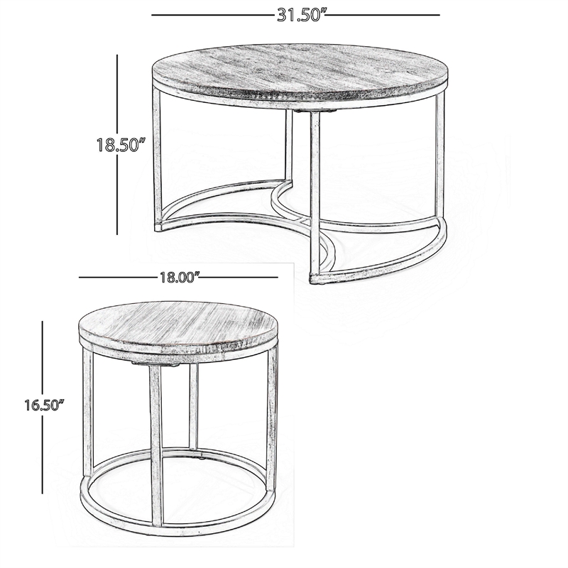 Benjara Gery 3pc Nesting Coffee and End Table Set- Brown Wood- Black Metal