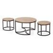Benjara Gery 3pc Nesting Coffee and End Table Set- Brown Wood- Black Metal