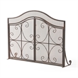 Benjara Fireplace Screen- 3 Panels 2 Doors- Black Copper Diamond Mesh Scrolled