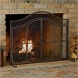 Benjara Fireplace Screen- 3 Panels 2 Doors- Black Copper Diamond Mesh Scrolled