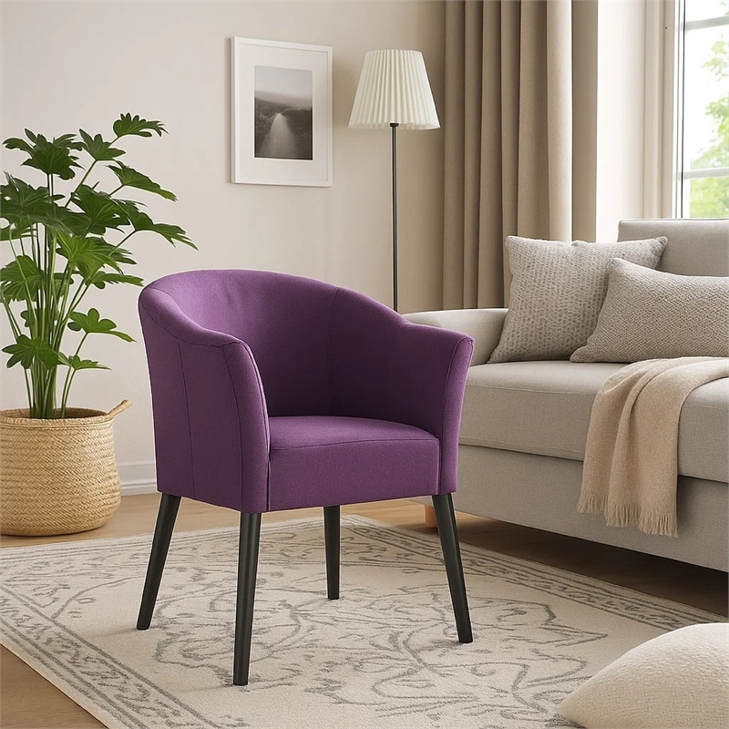 Benjara Onyx Armchair with Low Back Design- Birch Wood Frame- Plum Purple