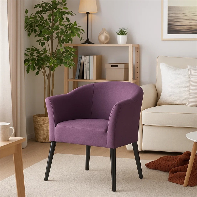 Benjara Onyx Armchair with Low Back Design- Birch Wood Frame- Plum Purple