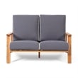 Benjara Eddy 2pc Patio Loveseat and Coffee Table Set- Brown Acacia Wood- Gray