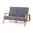 Benjara Eddy 2pc Patio Loveseat and Coffee Table Set- Brown Acacia Wood- Gray
