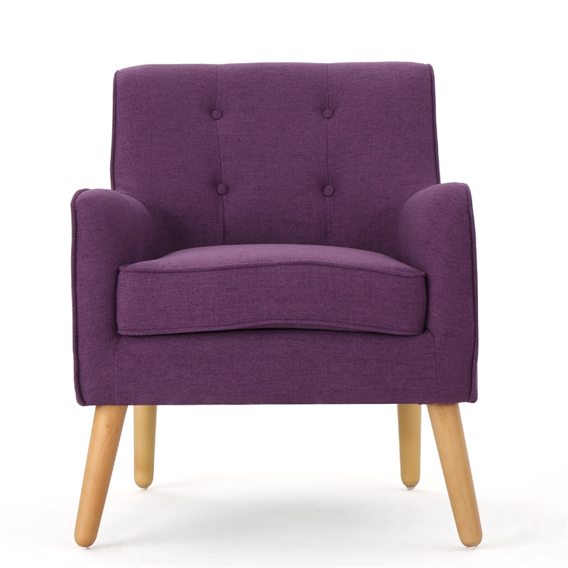 Benjara Felix Accent Armchair- Splayed Birch Wood Legs- Button Tufted Purple