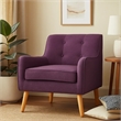 Benjara Felix Accent Armchair- Splayed Birch Wood Legs- Button Tufted Purple