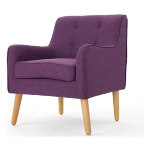 Benjara Felix Accent Armchair- Splayed Birch Wood Legs- Button Tufted Purple