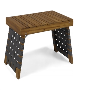 Benjara Leo Outdoor Foldable Side Table- 20&quot Brown Wood- Black Nylon Strap