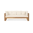 Benjara Outdoor Daybed Sofa- 79 Inch- Brown Acacia Wood Frame- Cream Cushions