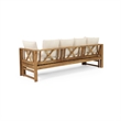 Benjara Outdoor Daybed Sofa- 79 Inch- Brown Acacia Wood Frame- Cream Cushions