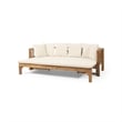 Benjara Outdoor Daybed Sofa- 79 Inch- Brown Acacia Wood Frame- Cream Cushions