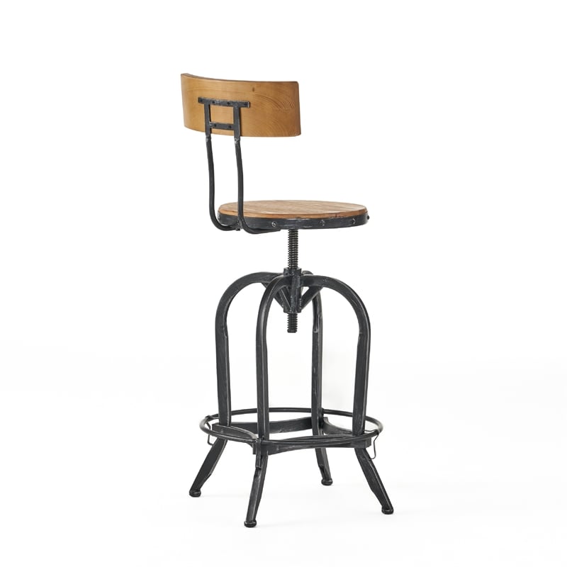 Benjara Swivel Barstool Chair- Adjustable 25-33
