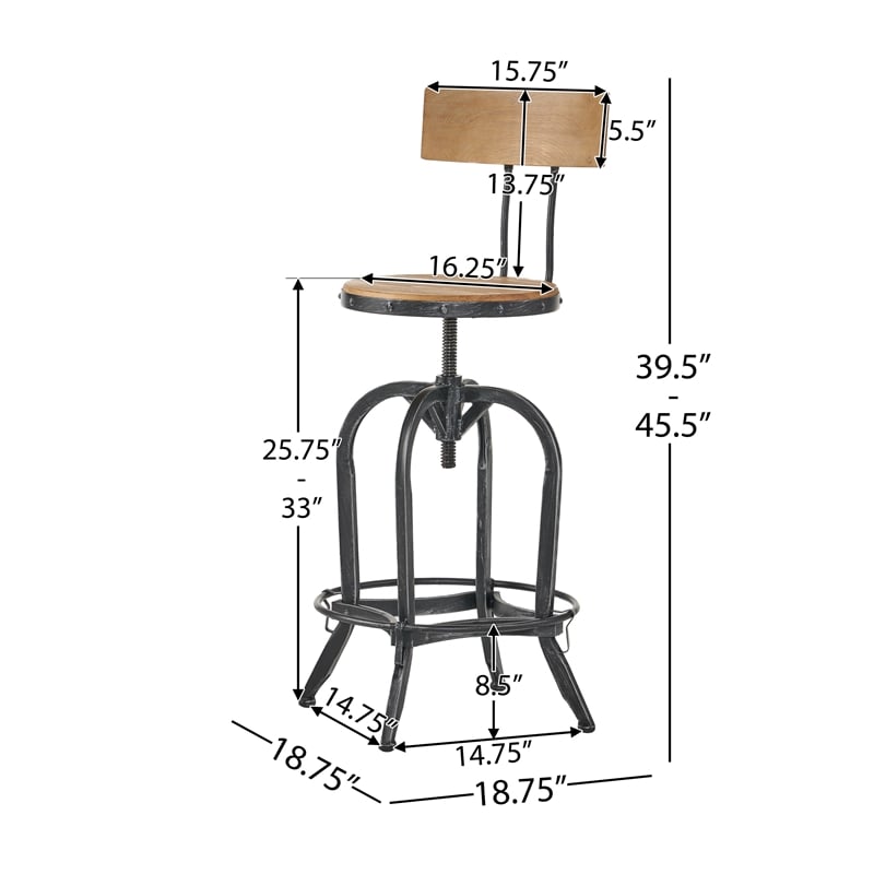 Benjara Swivel Barstool Chair- Adjustable 25-33