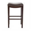Benjara Bar Height Stool Set of 2- Backless Design- Brown Faux Leather Seat