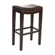 Benjara Bar Height Stool Set of 2- Backless Design- Brown Faux Leather Seat