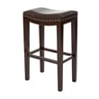 Benjara Bar Height Stool Set of 2- Backless Design- Brown Faux Leather Seat