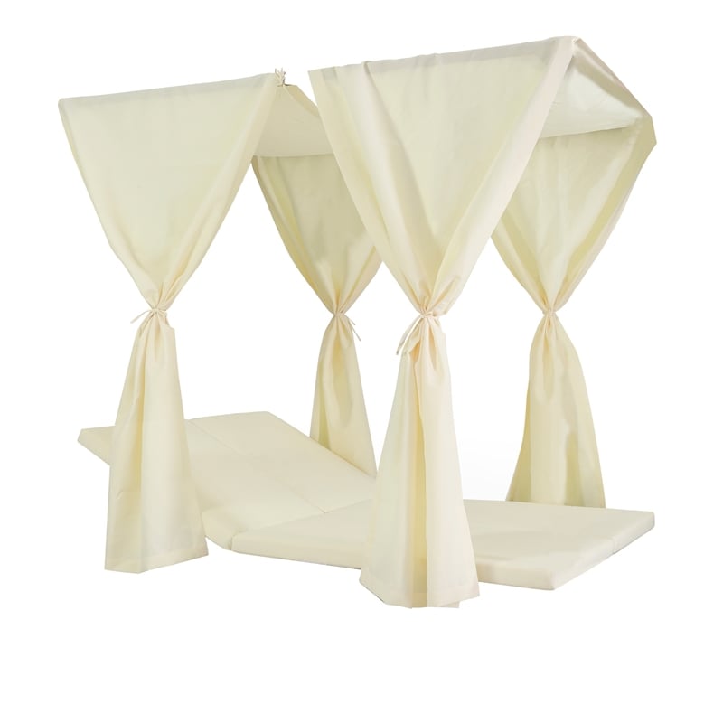 Benjara Yavi Outdoor Daybed Curtain and Cushion Set- Cream Waterproof Fabric
