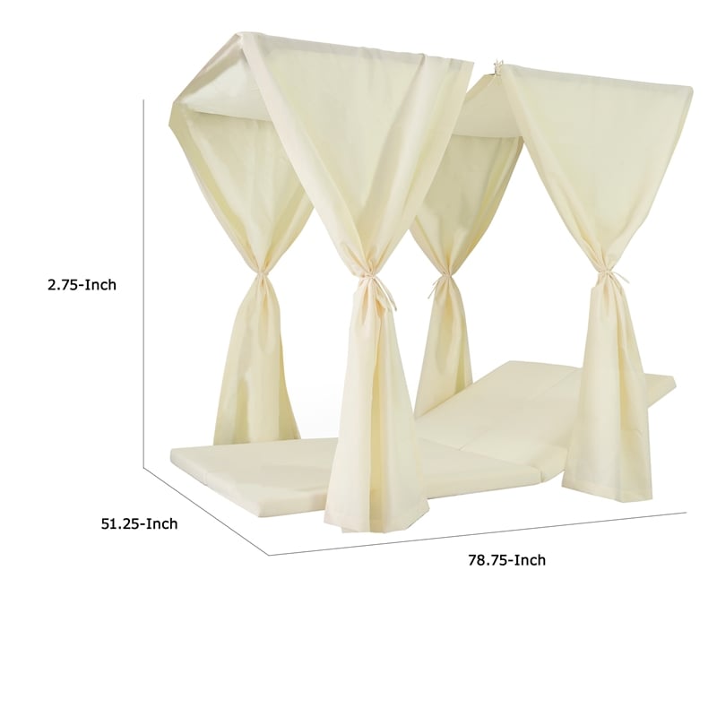 Benjara Yavi Outdoor Daybed Curtain and Cushion Set- Cream Waterproof Fabric