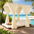Benjara Yavi Outdoor Daybed Curtain and Cushion Set- Cream Waterproof Fabric