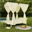 Benjara Yavi Outdoor Daybed Curtain and Cushion Set- Cream Waterproof Fabric