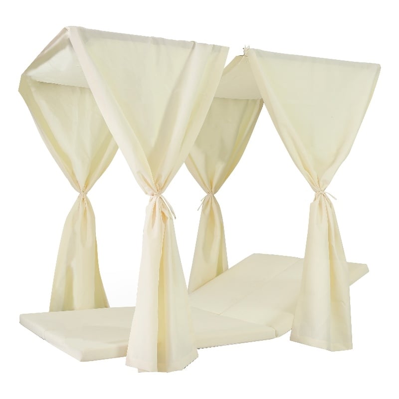 Benjara Yavi Outdoor Daybed Curtain and Cushion Set- Cream Waterproof Fabric