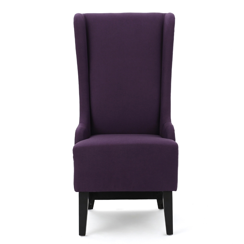 Benjara Pixie Dining Chair with High Wingback- Tapered Birch Wood- Plum Purple