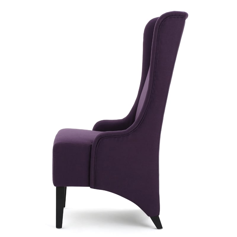 Benjara Pixie Dining Chair with High Wingback- Tapered Birch Wood- Plum Purple