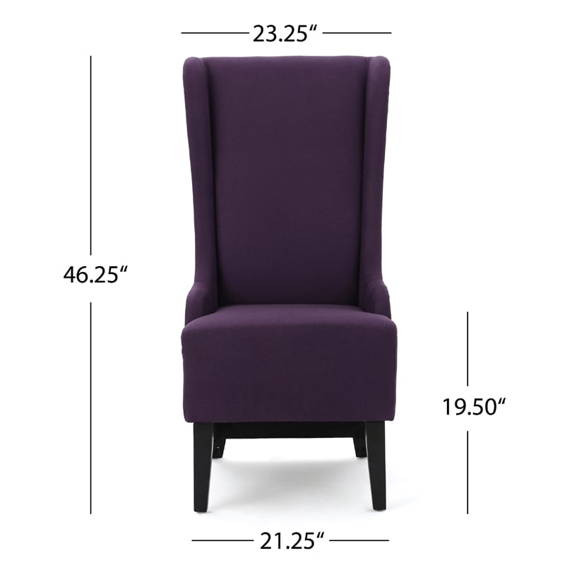 Benjara Pixie Dining Chair with High Wingback- Tapered Birch Wood- Plum Purple