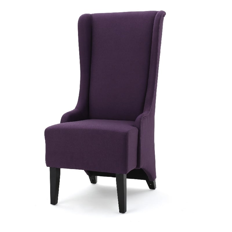 Benjara Pixie Dining Chair with High Wingback- Tapered Birch Wood- Plum Purple