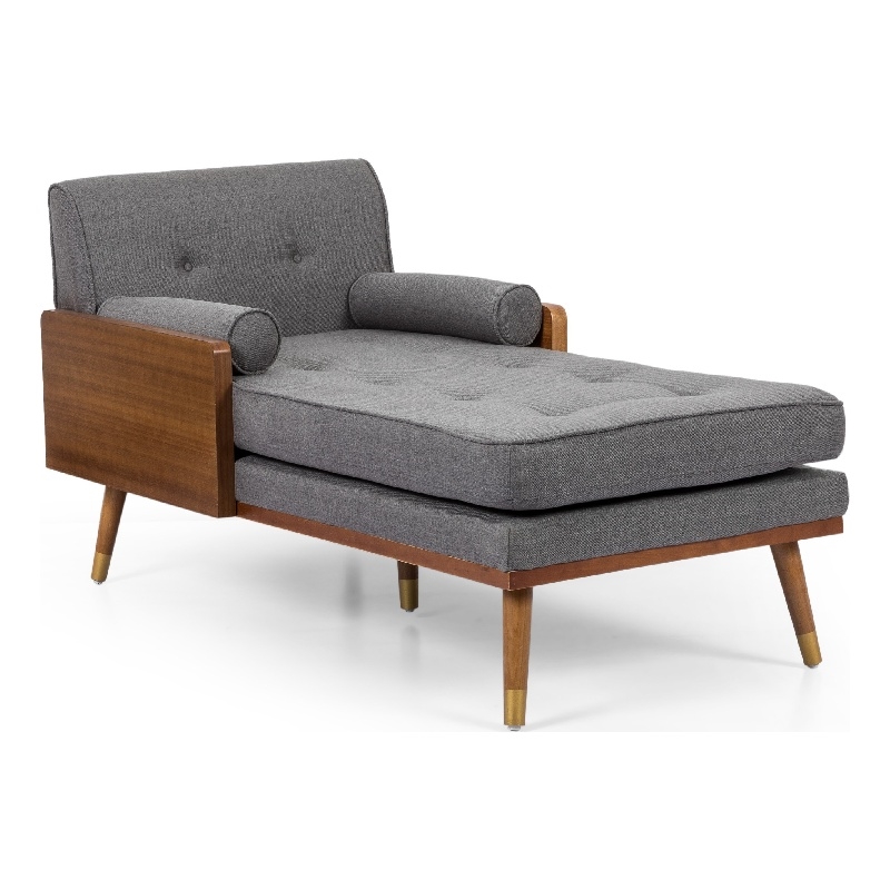Benjara Javie Chaise Lounger- Splayed Rubberwood Legs- Button Tufted Gray
