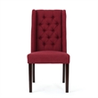 Benjara Greg Dining Chair Set of 2- High Wingback- Birch Wood- Red Fabric