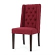 Benjara Greg Dining Chair Set of 2- High Wingback- Birch Wood- Red Fabric