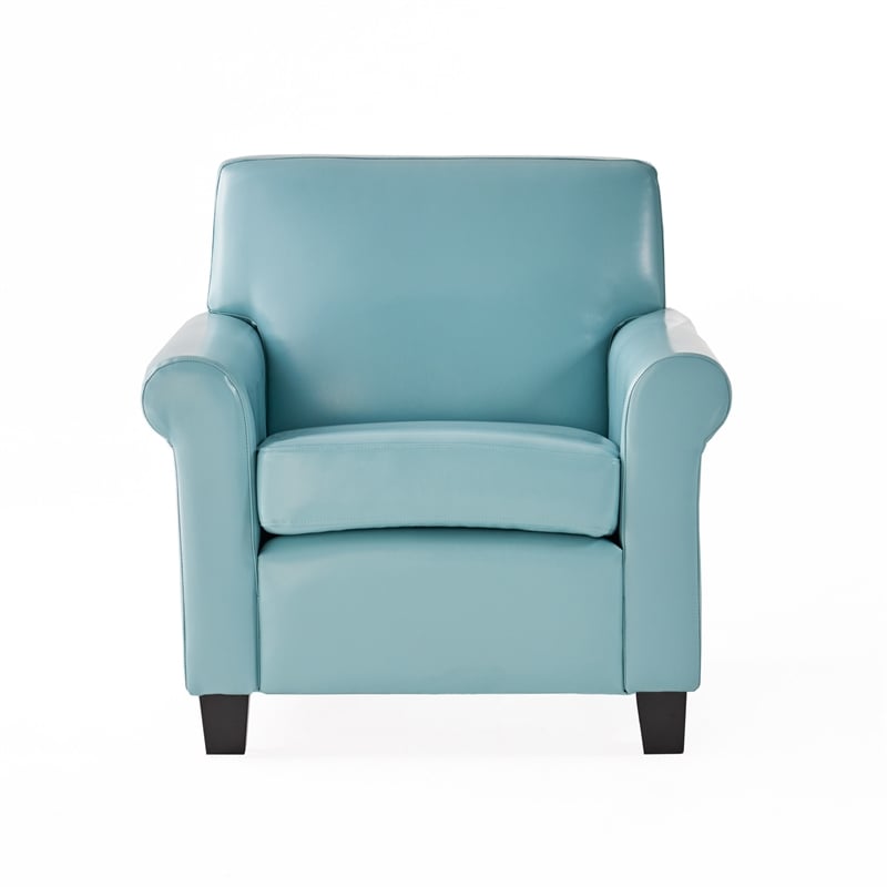 Benjara Vicky Accent Club Chair- Espresso Birch Wood- Teal Blue Bonded Leather