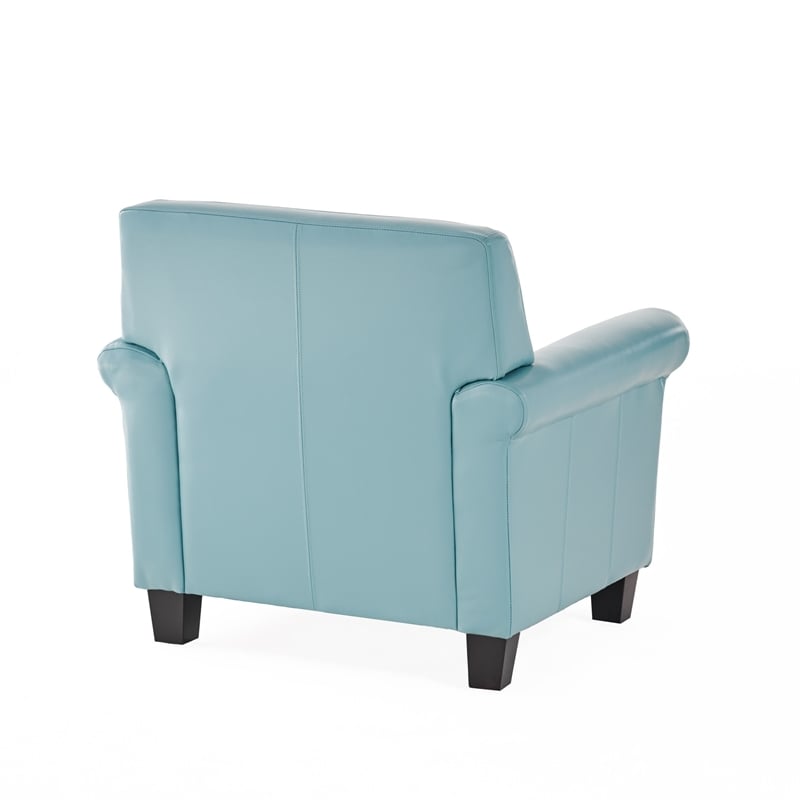 Benjara Vicky Accent Club Chair- Espresso Birch Wood- Teal Blue Bonded Leather