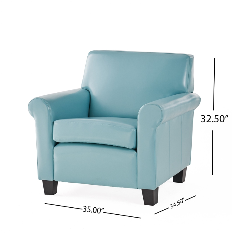 Benjara Vicky Accent Club Chair- Espresso Birch Wood- Teal Blue Bonded Leather