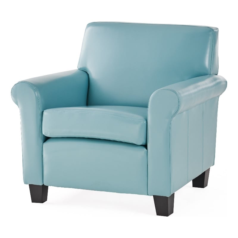 Benjara Vicky Accent Club Chair- Espresso Birch Wood- Teal Blue Bonded Leather