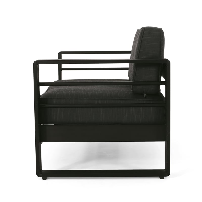 Benjara Besy Outdoor Loveseat- Black Cushion and Square Metal Frame- 57