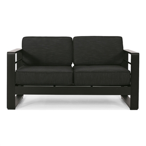 Benjara Besy Outdoor Loveseat- Black Cushion and Square Metal Frame- 57&quot