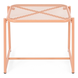 Benjara Elie Outdoor Side End Table- 20&quot Mesh Top- Orange Metal Sled Base