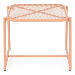 Benjara Elie Outdoor Side End Table- 20&quot Mesh Top- Orange Metal Sled Base