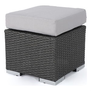 Benjara Outdoor Ottoman- 16&quot Square Gray Woven Frame with Plush Cushion