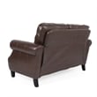 Benjara Zika Loveseat- Nailhead Trim Dark Brown Faux Leather- 59 Inch