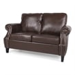Benjara Zika Loveseat- Nailhead Trim Dark Brown Faux Leather- 59 Inch