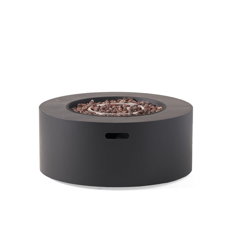 Benjara Outdoor Fire Pit- 40-000 BTUs Cutout Handles- Round Dark Gray Iron