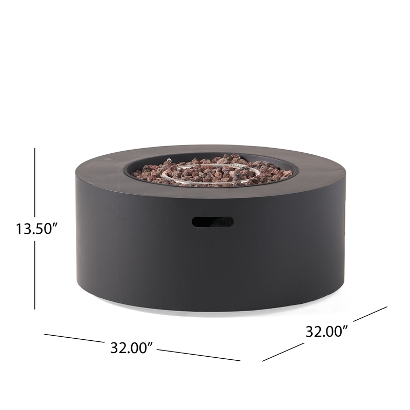 Benjara Outdoor Fire Pit- 40-000 BTUs Cutout Handles- Round Dark Gray Iron