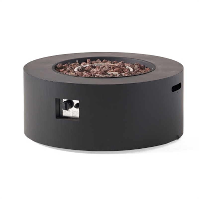 Benjara Outdoor Fire Pit- 40-000 BTUs Cutout Handles- Round Dark Gray Iron