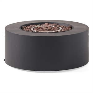 Benjara Outdoor Fire Pit- 40-000 BTUs Cutout Handles- Round Dark Gray Iron