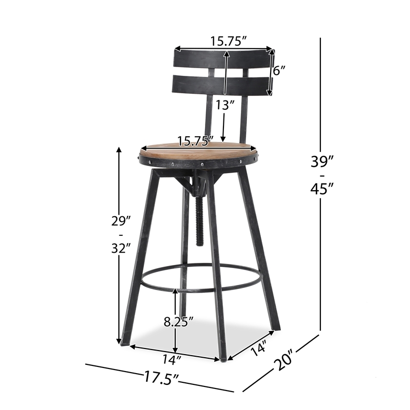 Benjara Swivel Barstool Chair- Adjustable 26-32