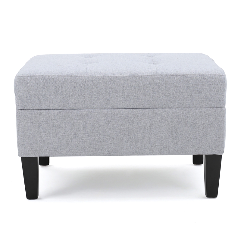 Benjara Ottoman- Light Gray Soft Cushioned Fabric- Black Wood Legs- 29 Inch